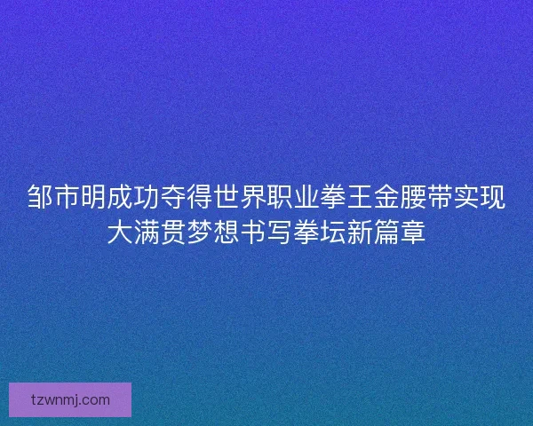 邹市明成功夺得世界职业拳王金腰带实现大满贯梦想书写拳坛新篇章 邹市明成功夺得世界职业拳王金腰带实现大满贯梦想书写拳坛新篇章